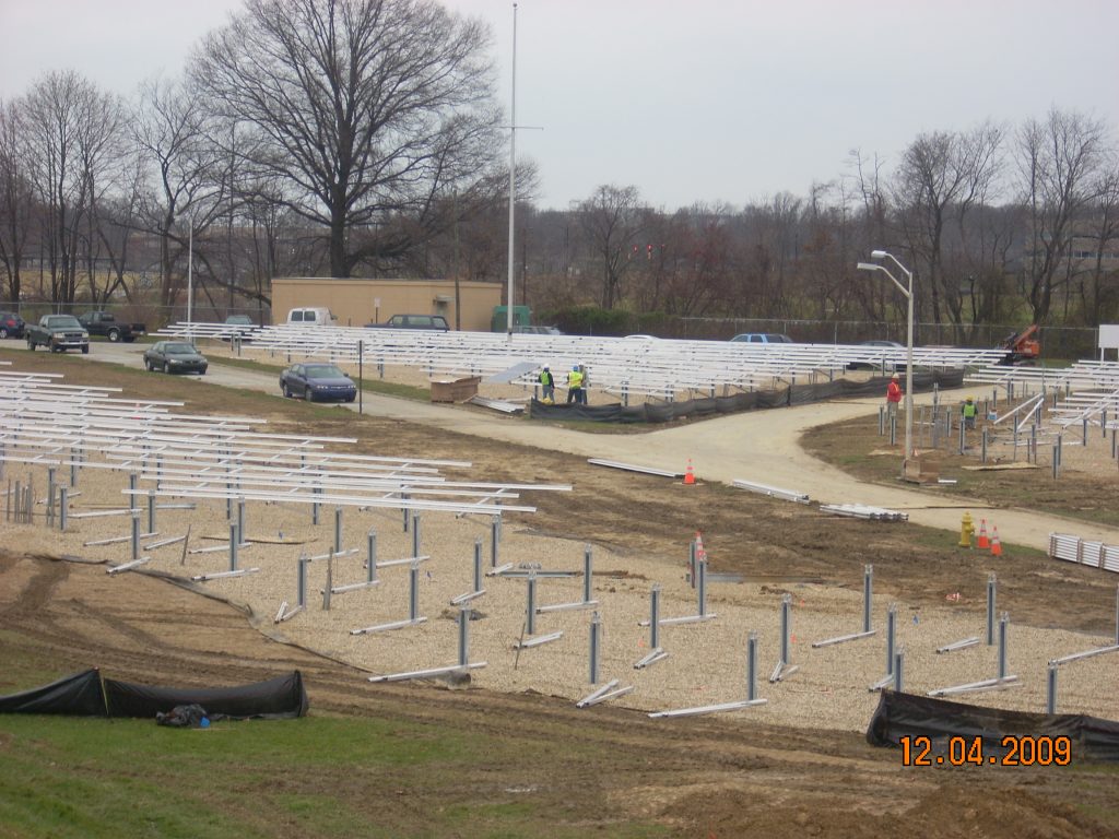 Area view of the support structure for the solar array at the Wilmington Porter Plant Water Treatment Facility