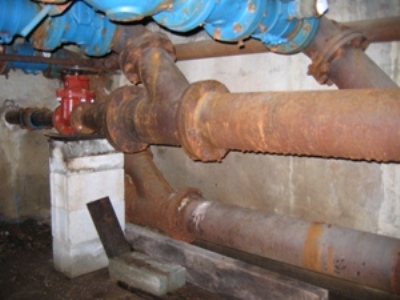 Aged and degraded piping under Washington Street Treatment Plant.