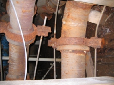 Aged and degraded piping under Washington Street Treatment Plant.