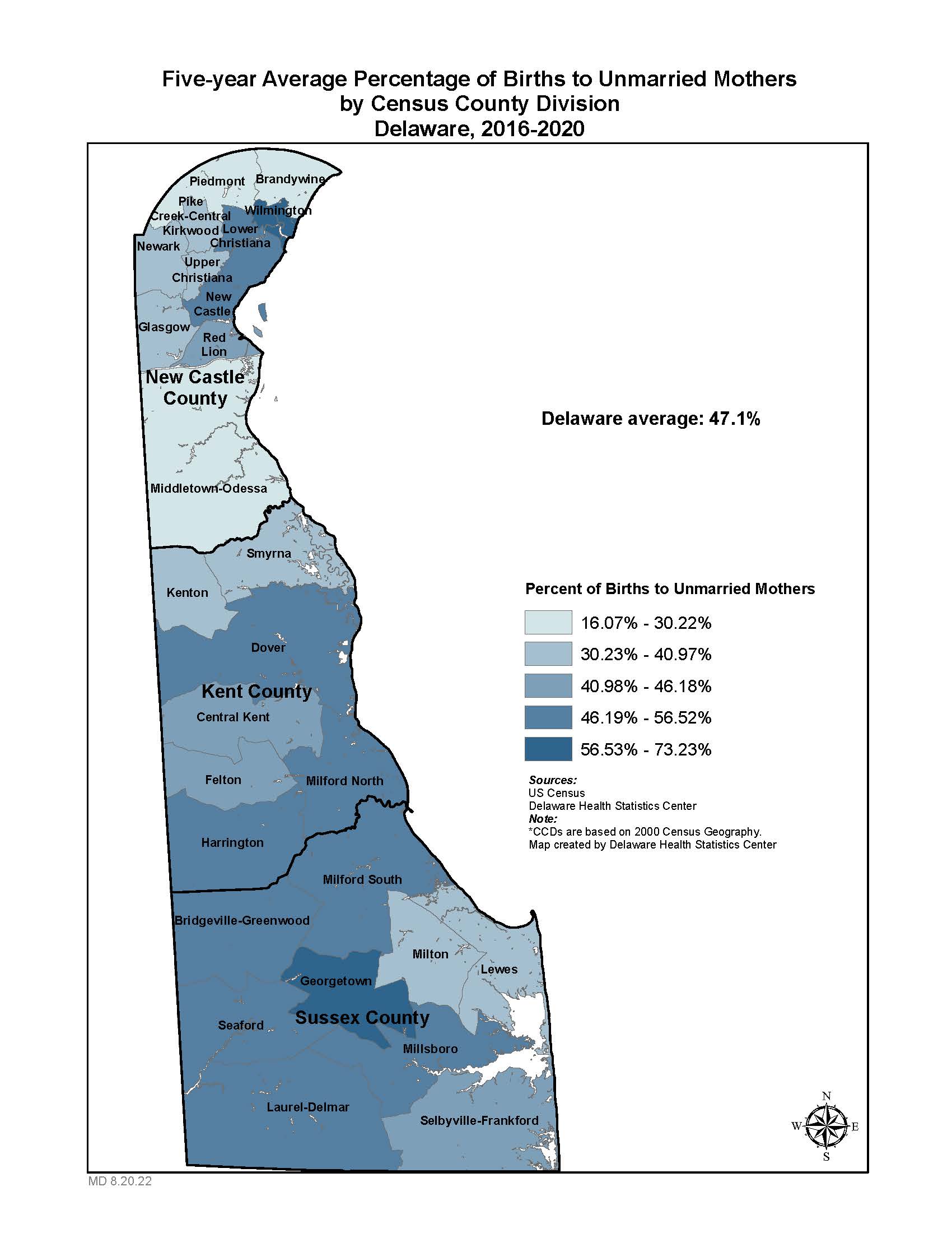 Map: Births to Unmarried Mothers 16-20