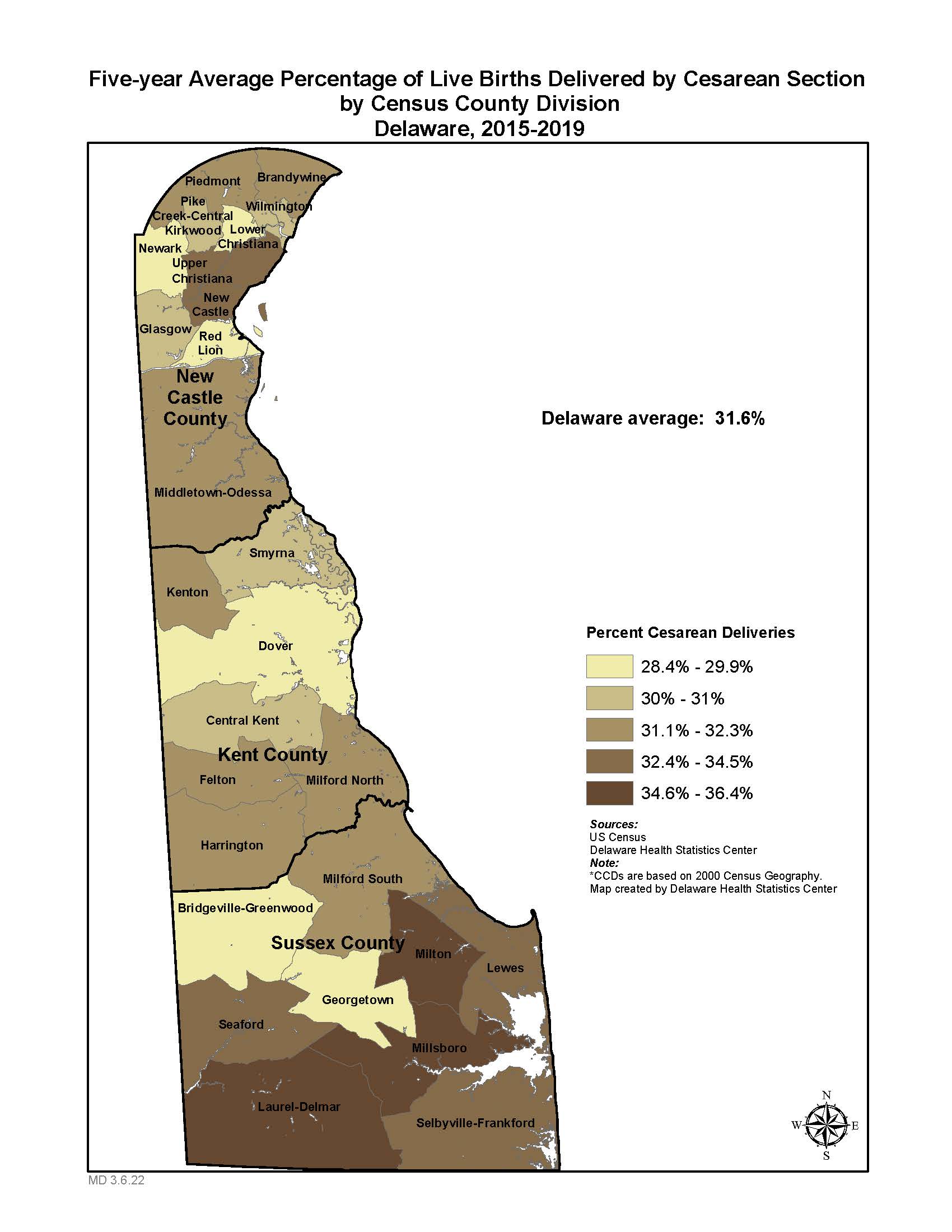 Map: Births delivered by c-section 15-19