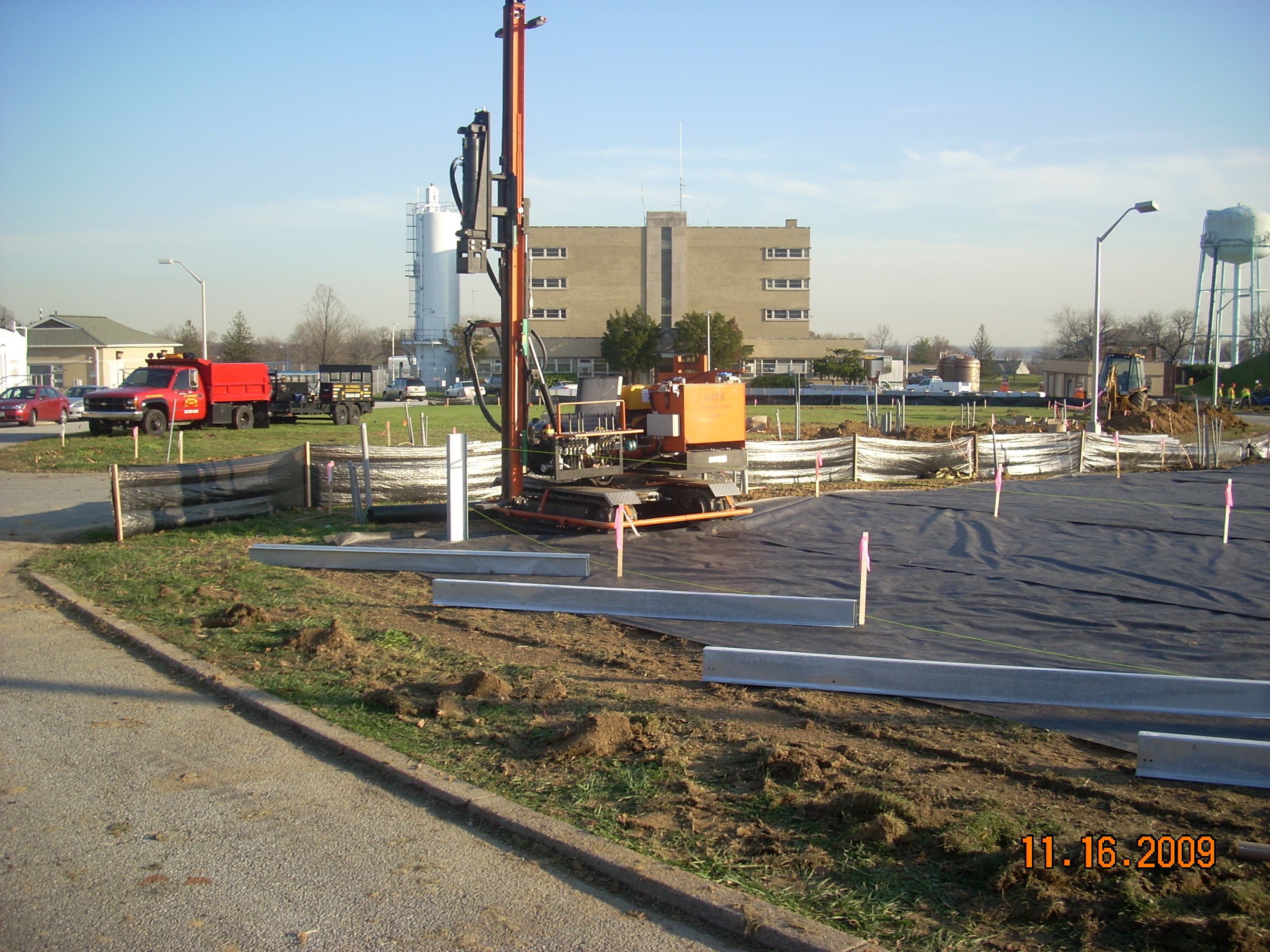 Driving the pilings to support the solararray.